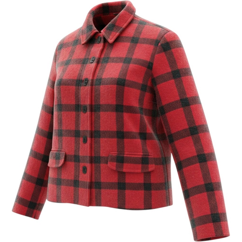 Talbots Red Black Buffalo Plaid Italian Wool Blend Button Front Jacket Size 6